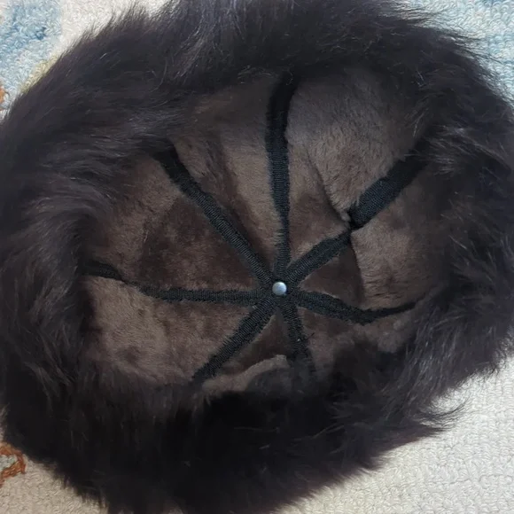 Brown Sheepskin Shearling Fur Winter Hat Leather Bucket Cossack - Picture 6 of 6